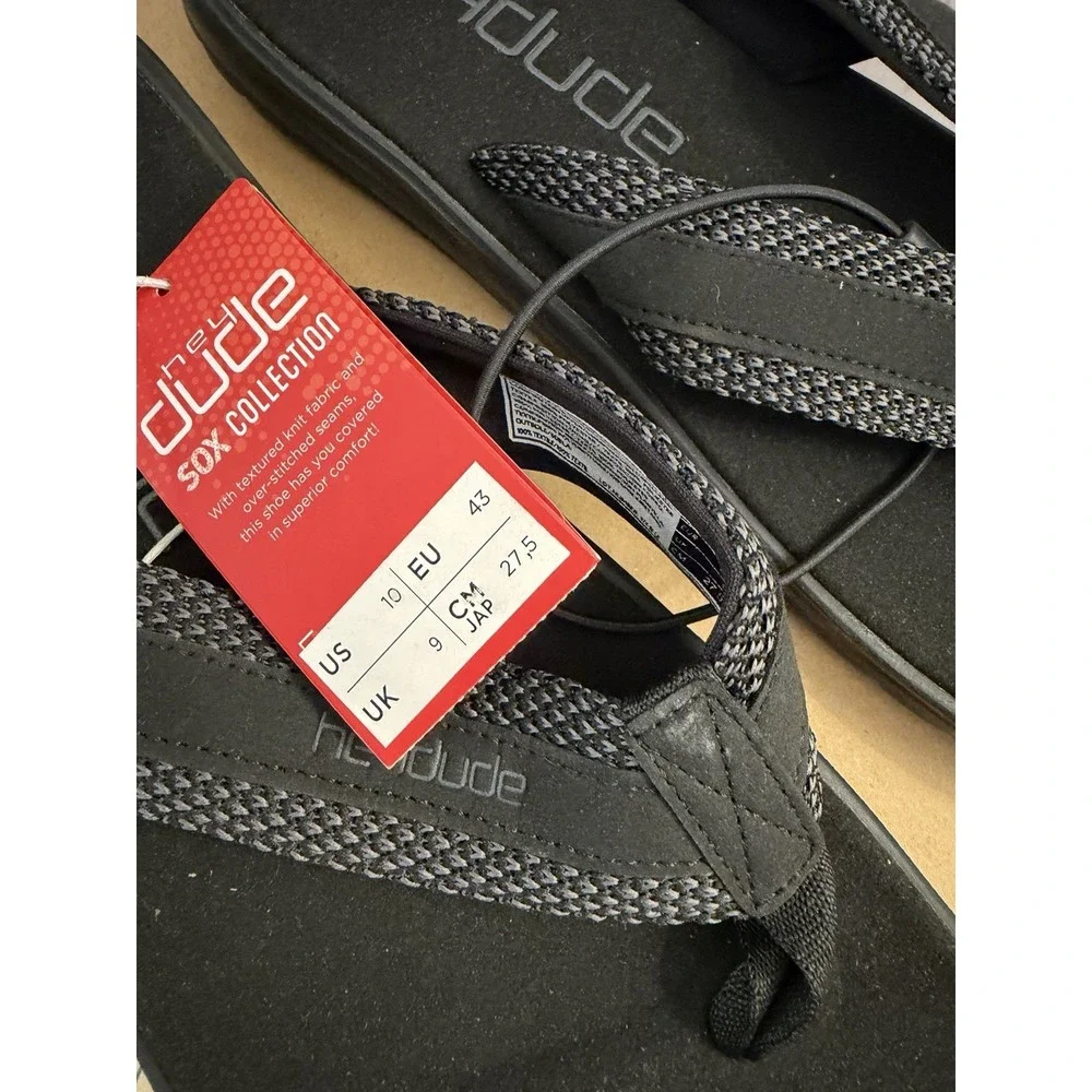 HEY DUDE SAMI Sox Black Men 10 Flip Flop Sandals Black New